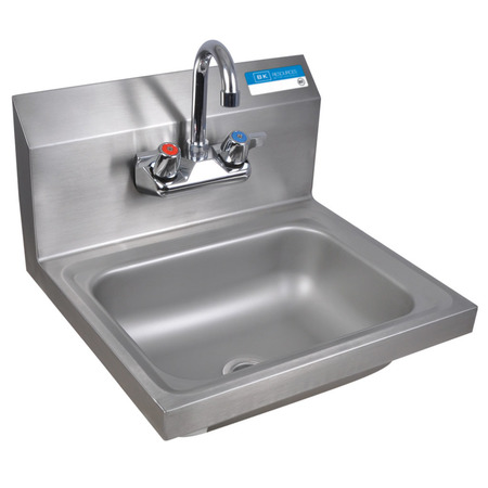 BK RESOURCES Stainless Steel Hand Sink w/Faucet, 2 Holes, 1-7/8" Drain 14Óx10Óx5Ó BKHS-W-1410-P-G